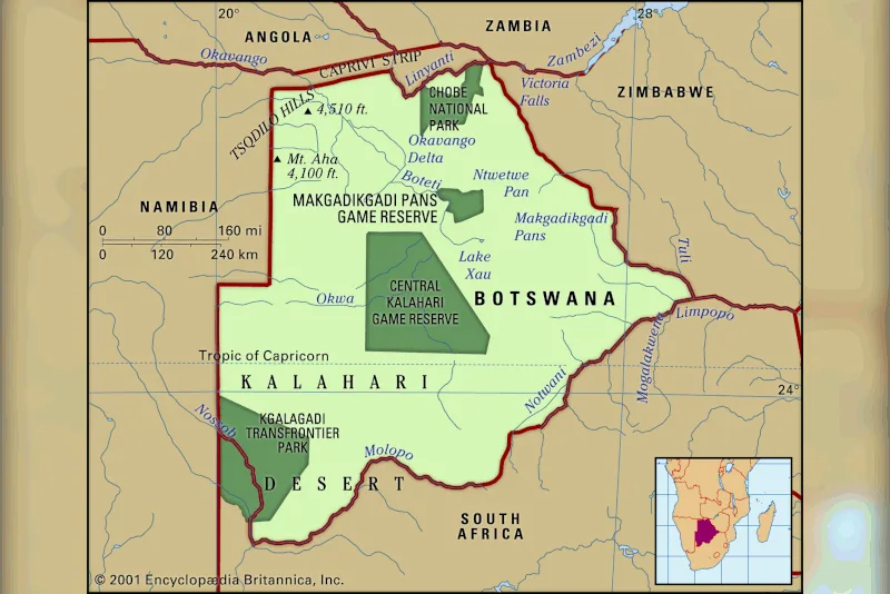 Political and geographic map of Botswana