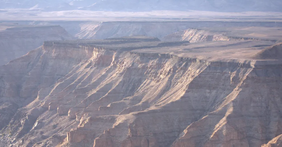 Panoramic view across the vast Fish River Canyon, one of Africa's largest canyons