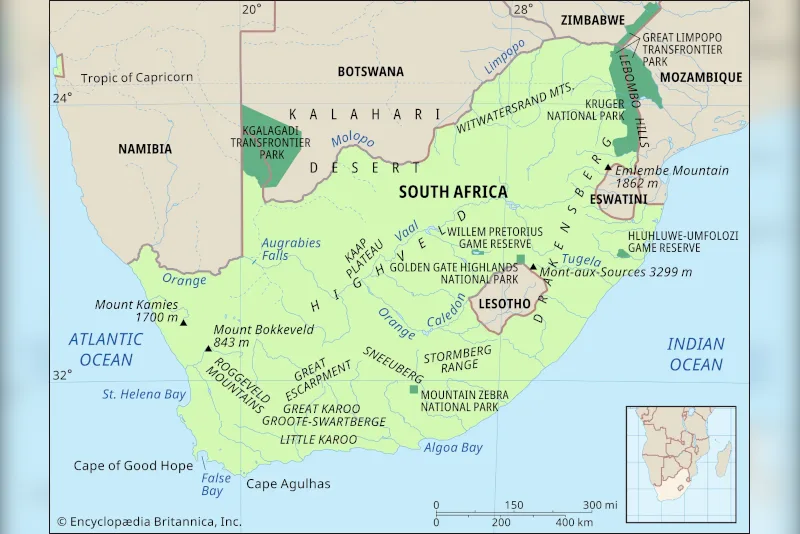 Political and geographic map of South Africa