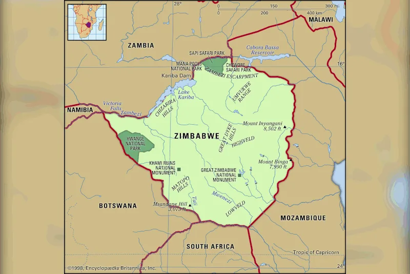 Political and geographic map of Zimbabwe